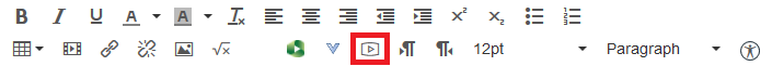the rich content editor used in Canvas for most content items, with the icon for the Record/Upload media tool highlighted