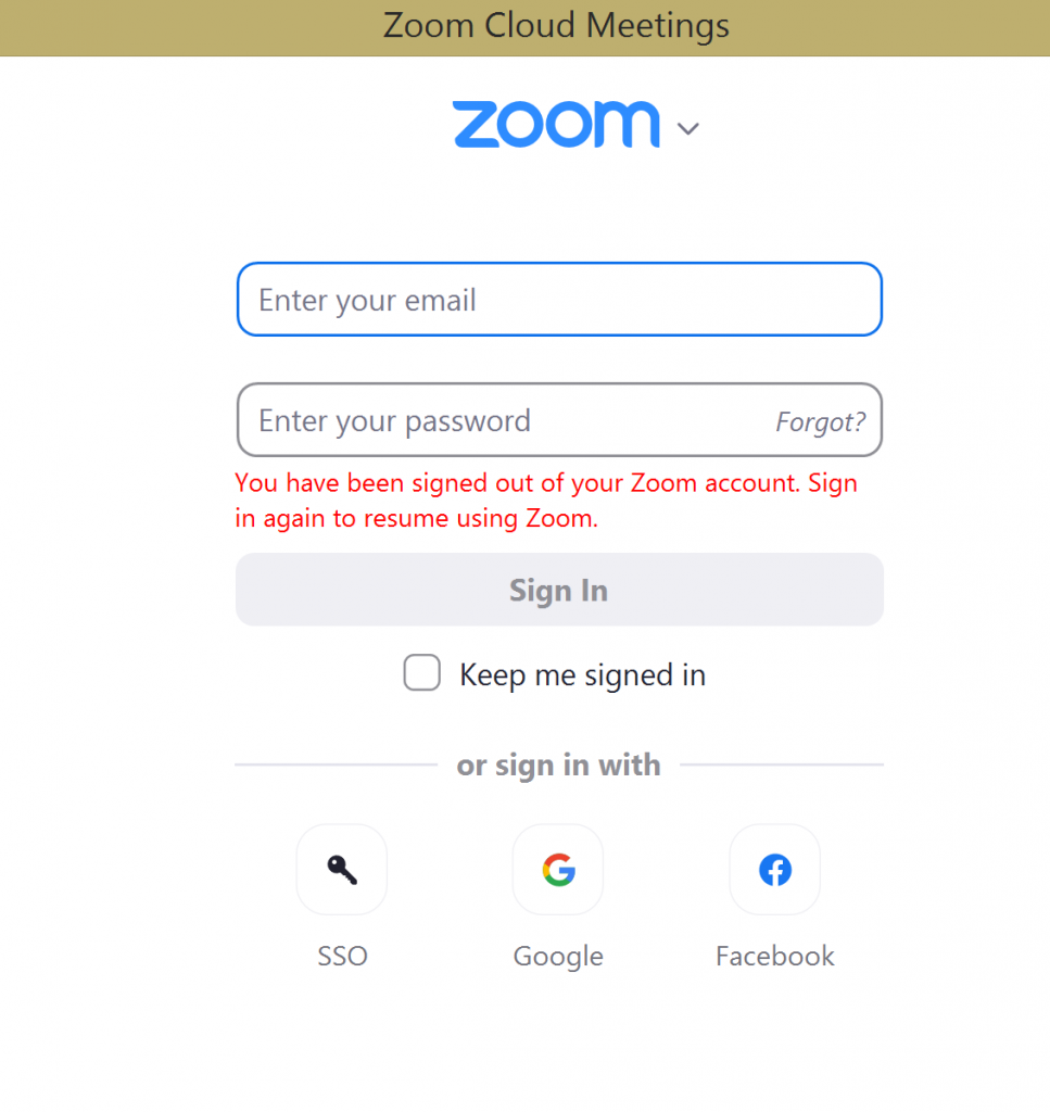 Zoom Cloud Meetings Updated Sign in Screen