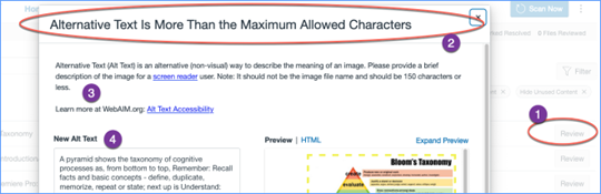 An image showing the warning that Alternate Text is More Than the Maximum Allowed Characters.