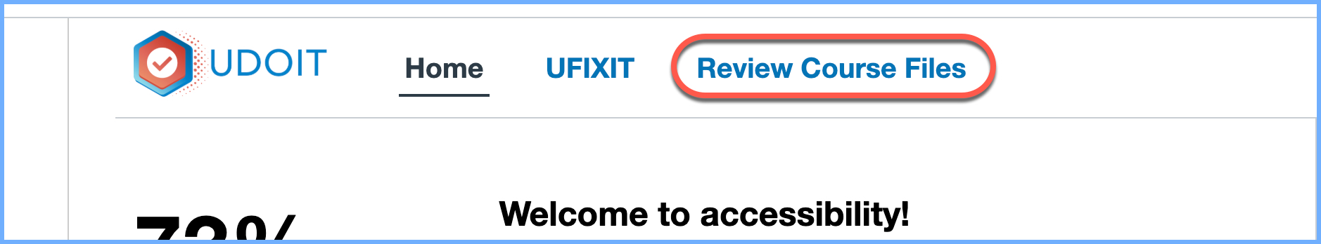 UDOIT review course files section banner.